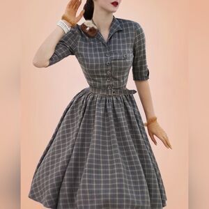 Miss Candyfloss Limited Edition ~ 50s Idda Tartan Swing Dress in Grey